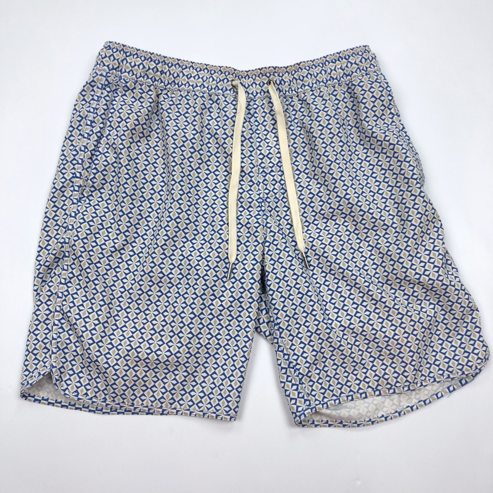 Fair Harbor Mens Blue Geometric Diamond Print Swim Trunks Size S Small RN155448